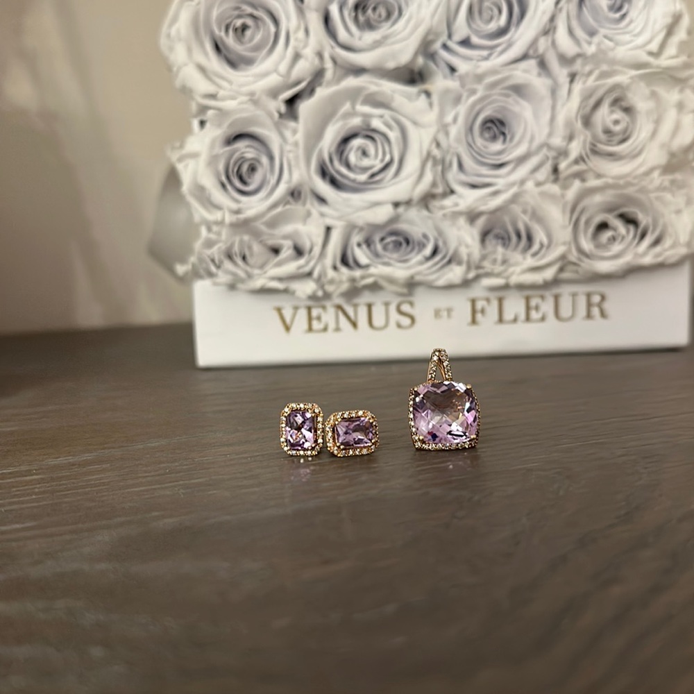 Le Vian Rose Gold Set aquamarine & diamond pendant/earrings